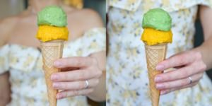 Înghețată cu Matcha și sorbet de Mango la CREAMi Deluxe by Valeries Food