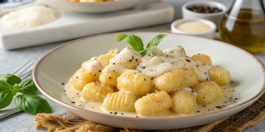 Gnocchi cu sos cremos, spanac și brânzeturi la multicookerul Foodi 7 în 1 OP300