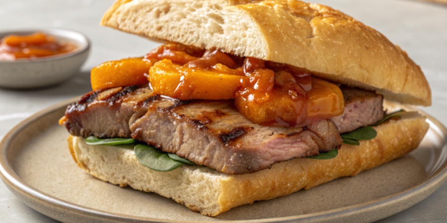 Sandwich cu ceafă de porc și sos de caise coapte la Woodfire OG850 by Andrei Buhlea