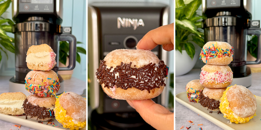 Mini gogoși umplute cu înghețată de vanilie la CREAMi